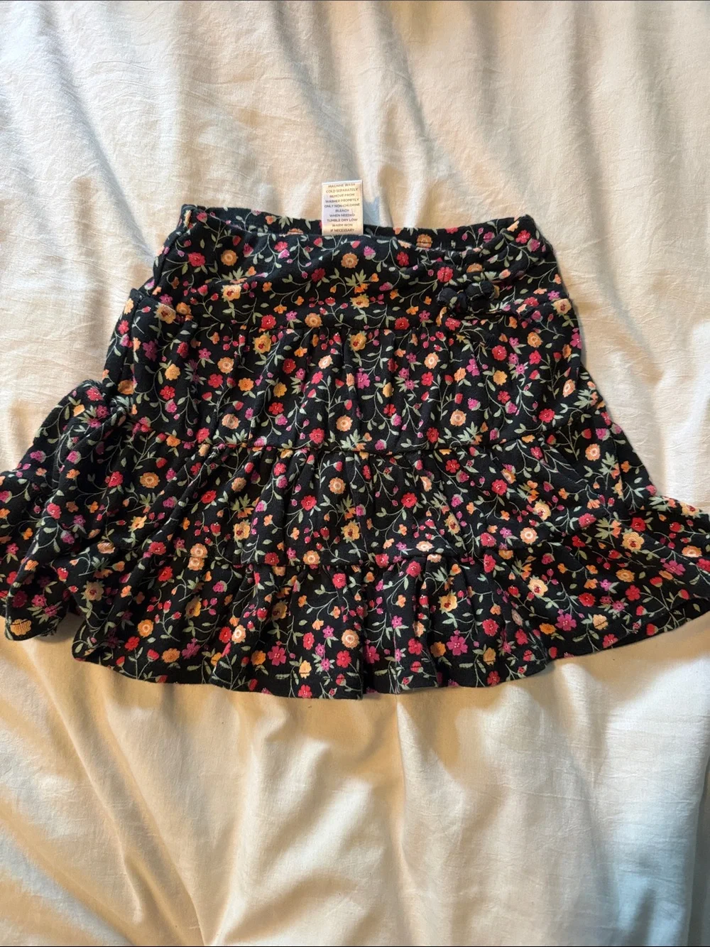 Gymboree Black Floral Tiered Skater Skirt with Pink & Cream Flowers